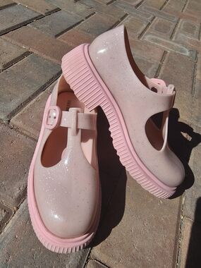 Mini Melissa Sparkle Pink Jelly Mary Jane Platform Shoes